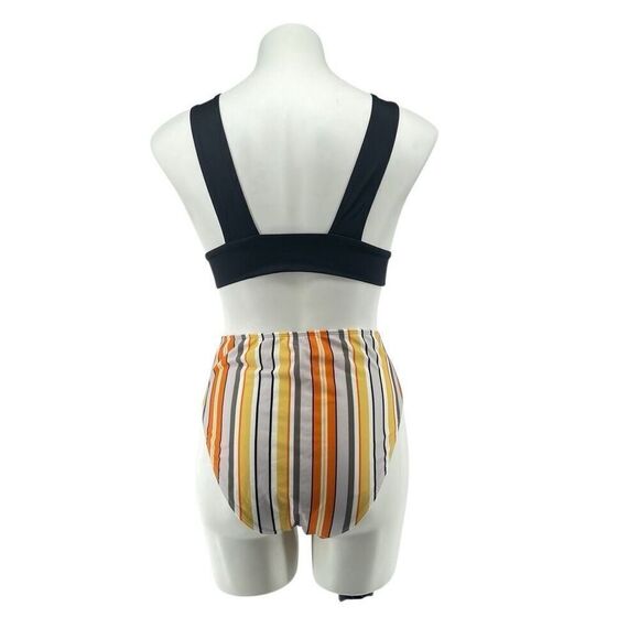 ASOS Swim Mix and Match High Waist Stripe Bottom with Black Bralette Top Size 8 - Picture 3 of 15